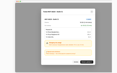 Order ticket detail (modal na KDS)