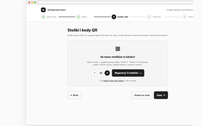 Wizard krok 3/5 — Stoliki i QR codes