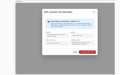 GDPR export / delete confirm